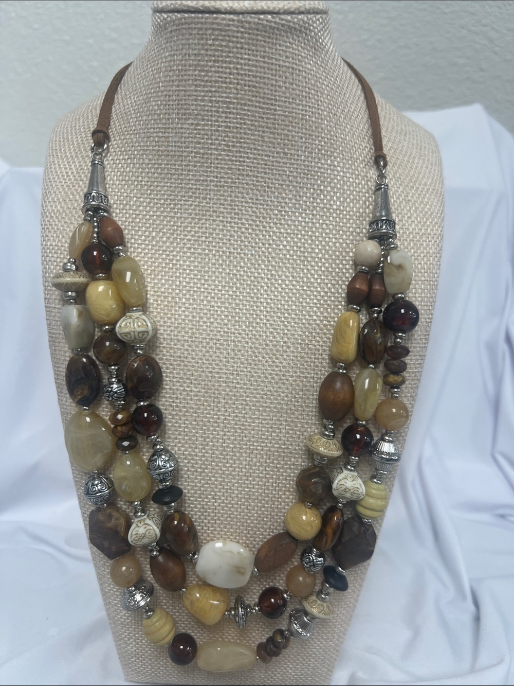 New Premier Designs Multi-Strand Brown & Cream Bead Necklace - Women Jewelry